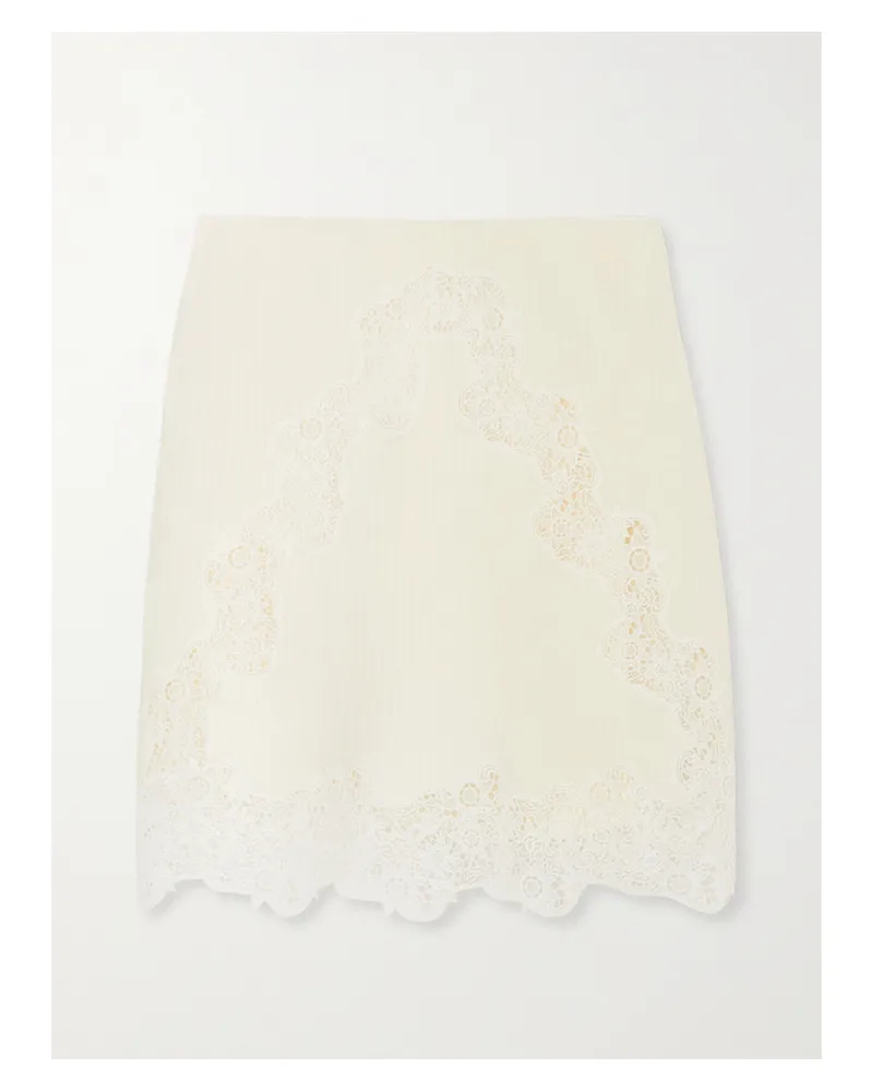 Chloé Minirock Aus Gerippter Wolle Mit Besatz Aus Guipure-spitze - Weiß Weiß
