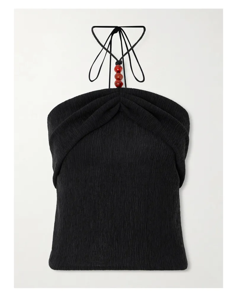 Magda Butrym Embellished Textured Lyocell-blend Halterneck Top - Black Black