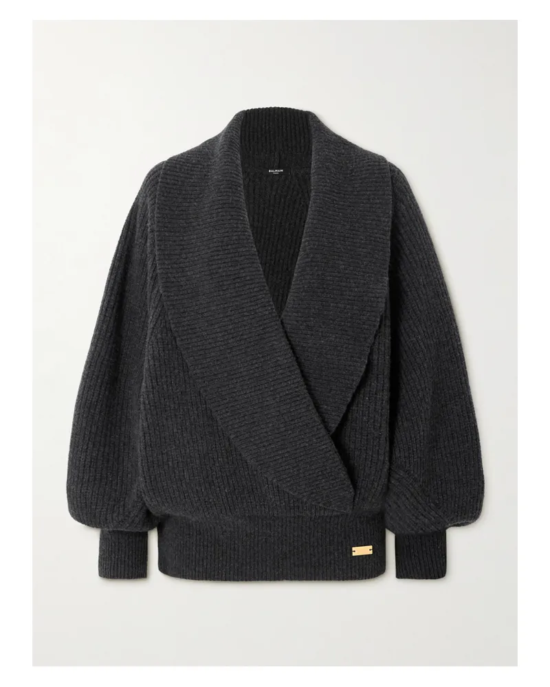 Balmain Gerippter Wollpullover Mit Wickeleffekt - Grau Grau
