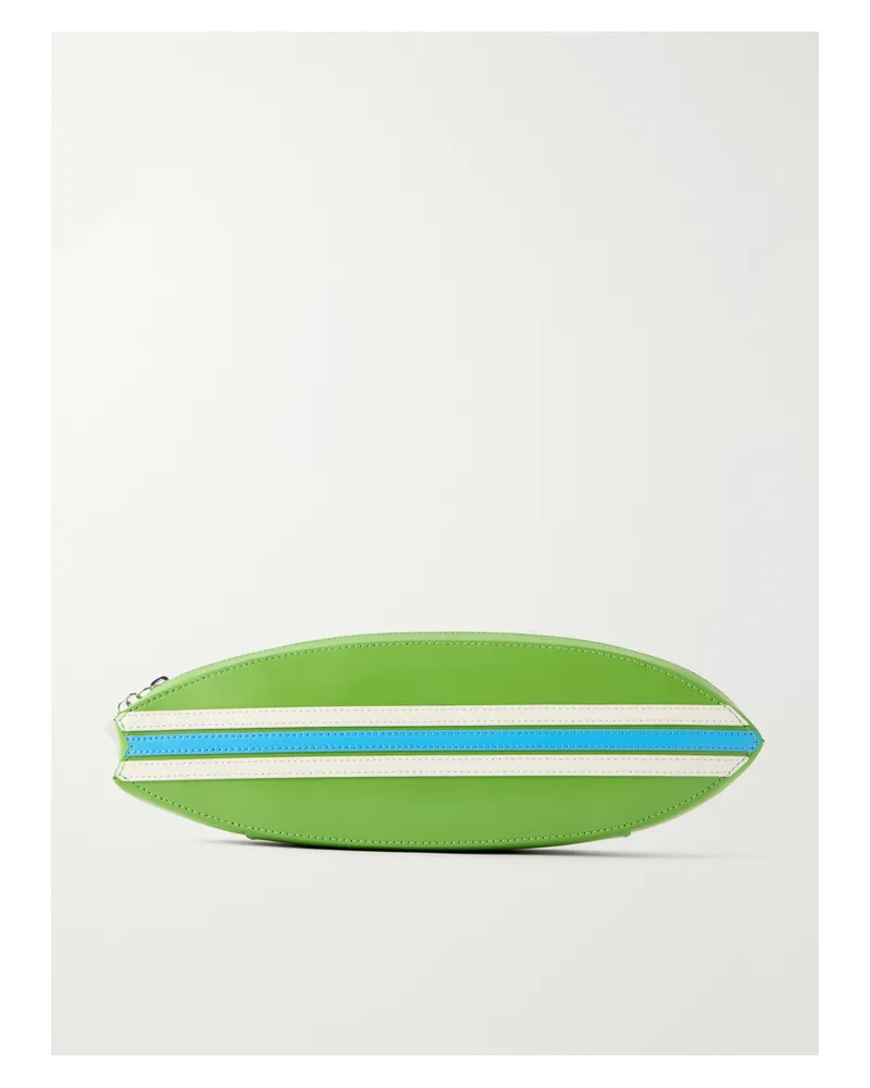 STAUD Surfboard Striped Leather Clutch - Green Green