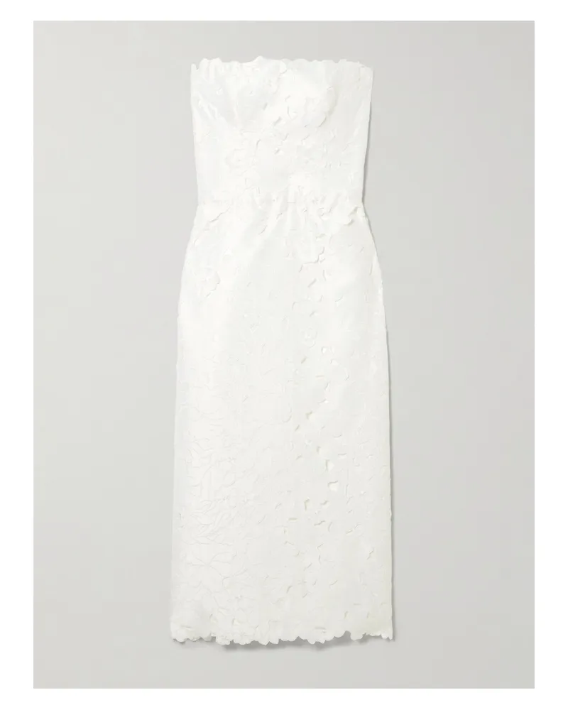 COSTARELLOS Astelle Strapless Guipure Lace Midi Dress - White White