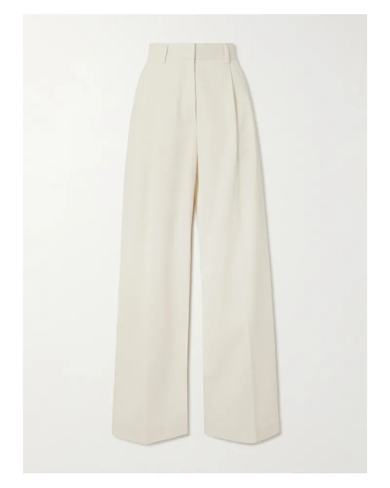 Totême Hose Mit Weitem Bein Aus Cord Aus Einer Biobaumwoll-seidenmischung Mit Falten - Ecru Ecru