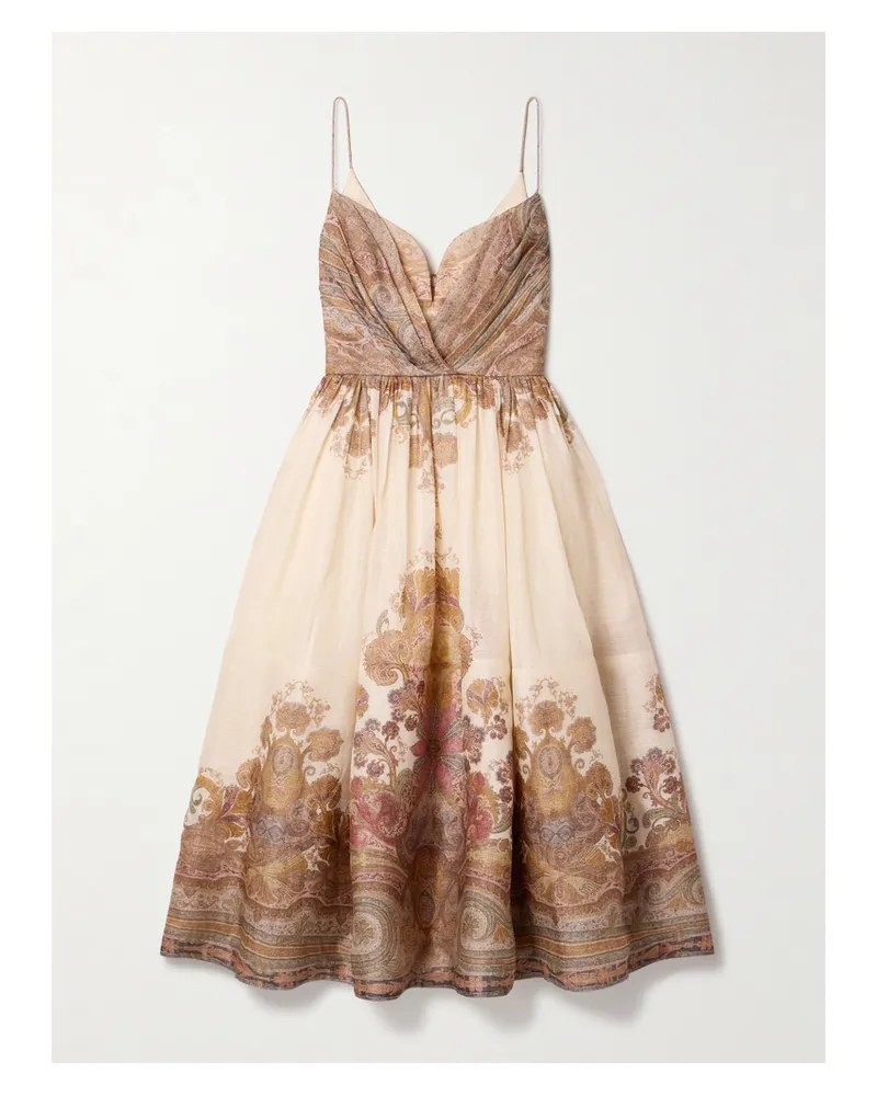 Zimmermann Illustration Midikleid Aus Bedrucktem Organza Aus Einer Leinen-seidenmischung Mit Falten - Mehrfarbig Mehrfarbig