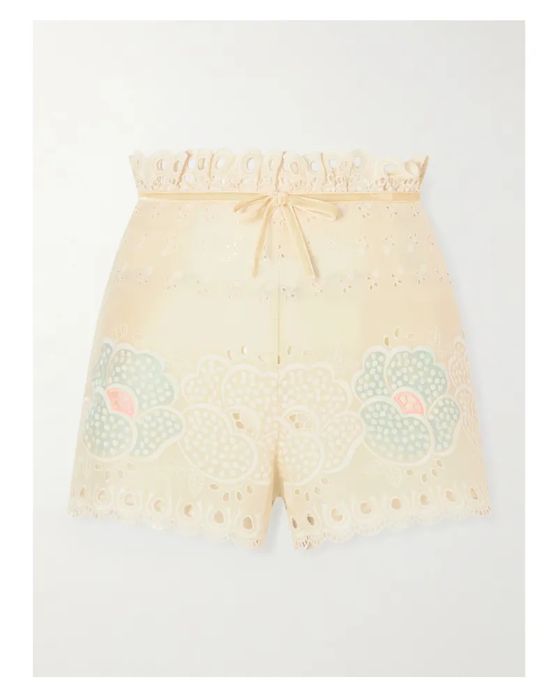Valentino Garavani Bow-detailed Broderie Anglaise Cotton Shorts - Neutrals Neutrals