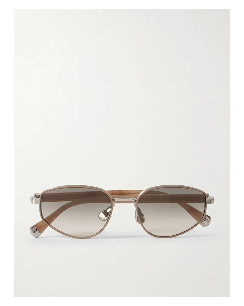 Brunello Cucinelli Sonnenbrille Mit Rundem Rahmen Aus Titan Und Details Aus Azetat - Silber Silber