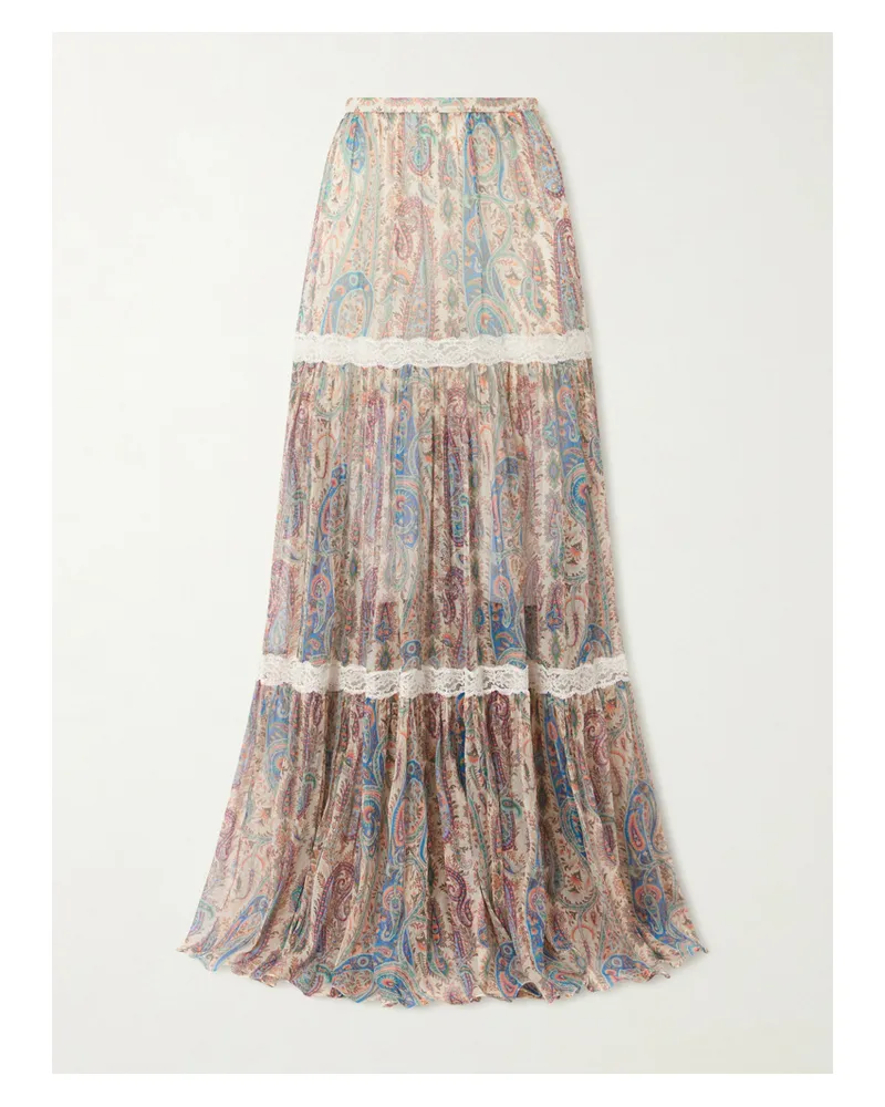 Etro Maxirock Aus Seidenkrepon Mit Paisley-muster Und Spitzenbesätzen - Mehrfarbig Mehrfarbig