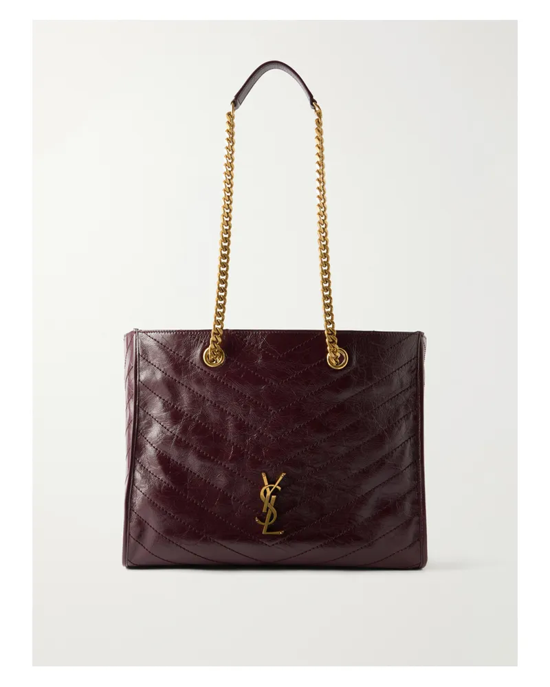 Saint Laurent Niki Small Crinkled-leather Tote - Burgundy Burgundy