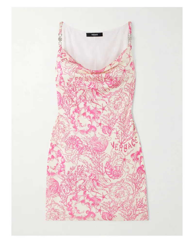 Versace Minikleid Aus Bedrucktem Seidensatin Mit Verzierungen - Pink Pink