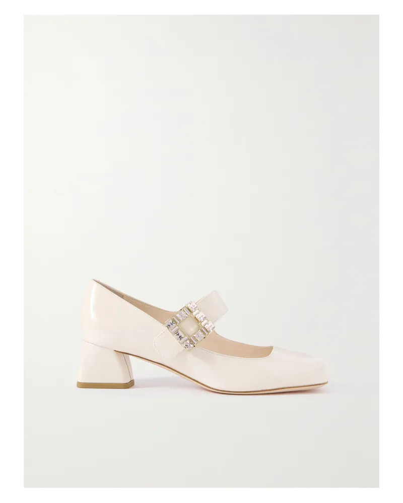 Roger Vivier Très Vivier 45 Crystal-embellished Patent-leather Mary Jane Pumps - White White
