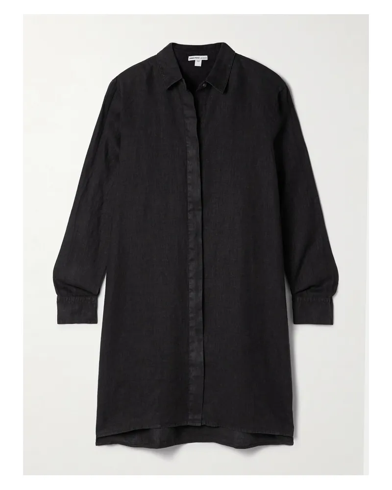 James Perse Linen Midi Shirt Dress - Black Black
