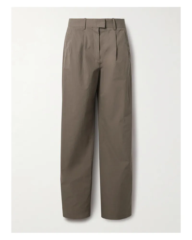 The Row Alfidis Pleated Cotton-twill Wide-leg Pants - Brown Brown