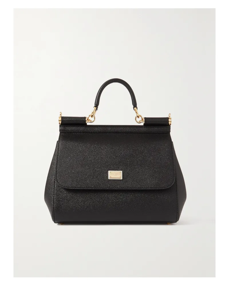 Dolce & Gabbana Sicily Medium Textured-leather Tote - Black Black