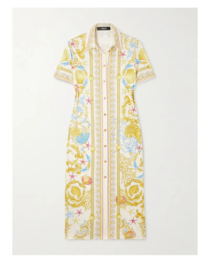 Versace Midi-hemdblusenkleid Aus Bedrucktem Stretch-jersey - Gelb Gelb