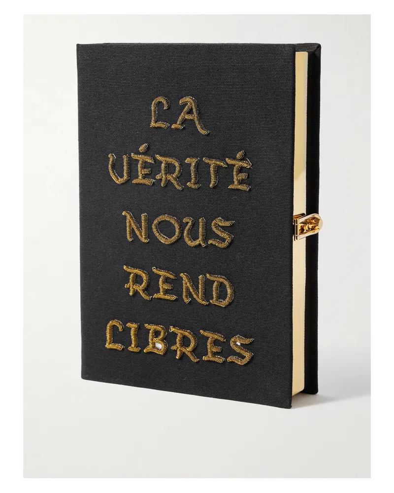 Olympia Le-Tan La Vérité Nous Rend Libre Embroidered Canvas Clutch - Black Black