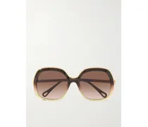 Aly Square-frame Acetate And Gold-tone Sunglasses - Brown