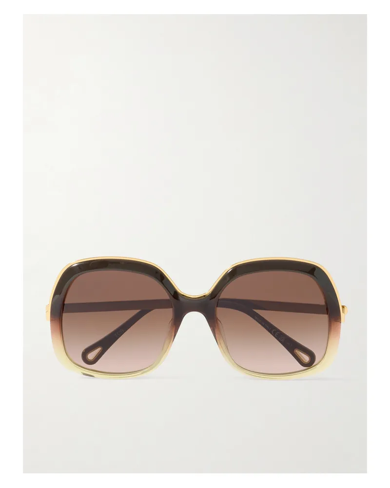Chloé Aly Square-frame Acetate And Gold-tone Sunglasses - Brown Brown