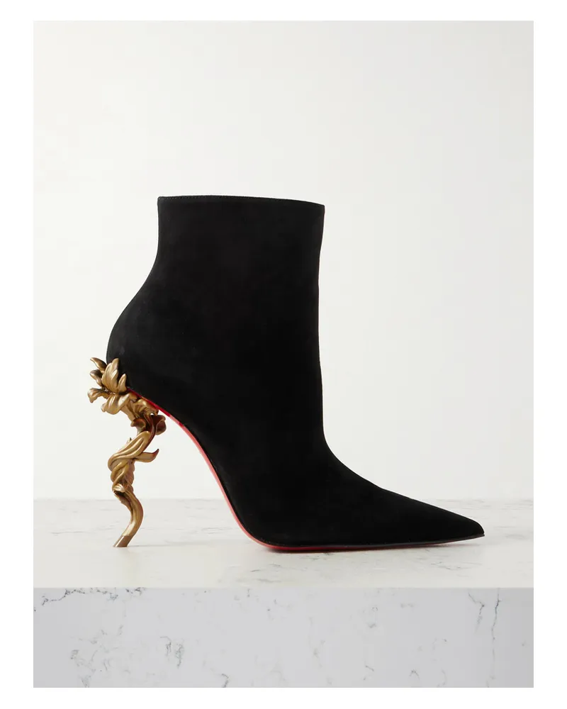 Christian Louboutin Belle 100 Suede Ankle Boots - Black Black