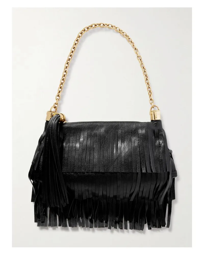 Chloé Foulard Schultertasche Aus Strukturiertem Leder Mit Fransen - Schwarz Schwarz