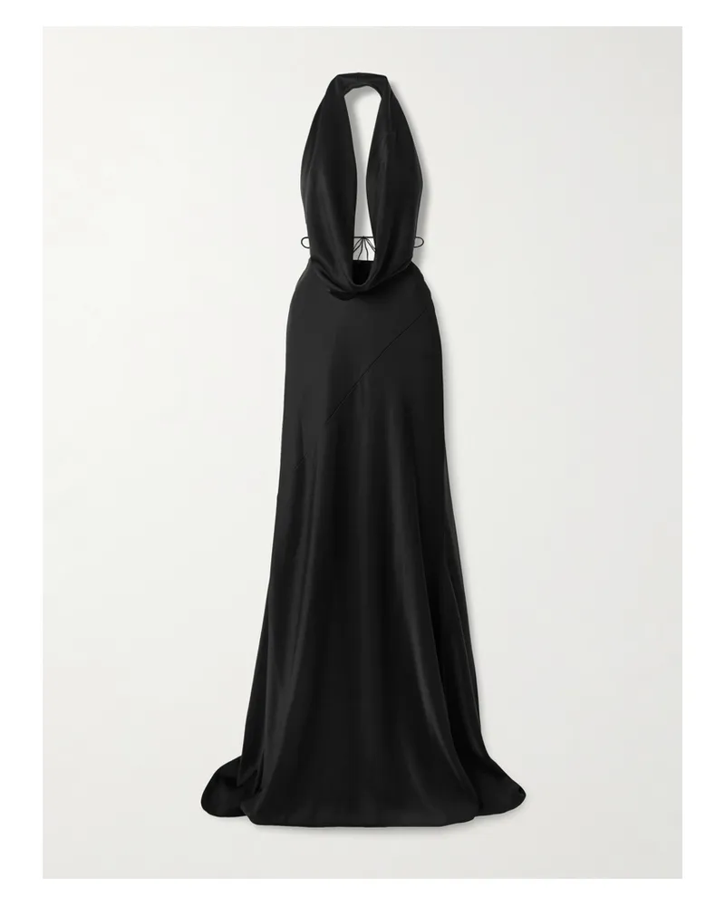 Alex Perry Neckholder-robe Aus Glänzendem Crêpe - Schwarz Schwarz