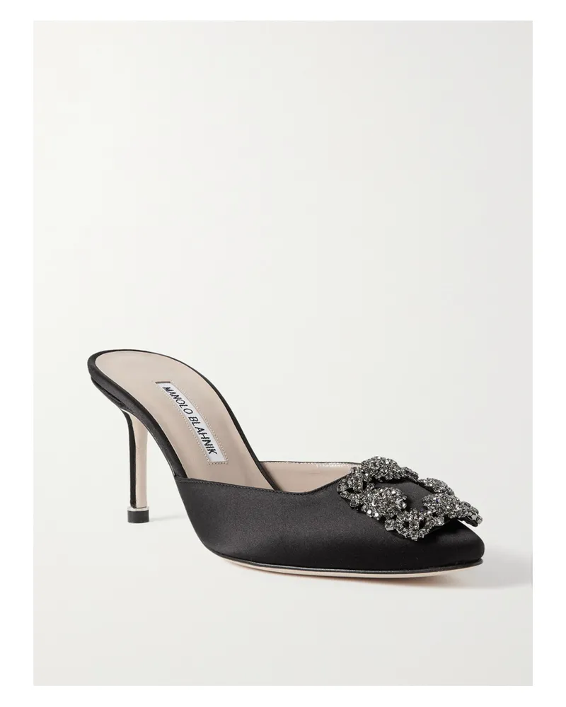 Manolo Blahnik Hangisimu 70 Embellished Satin Mules - Black Black
