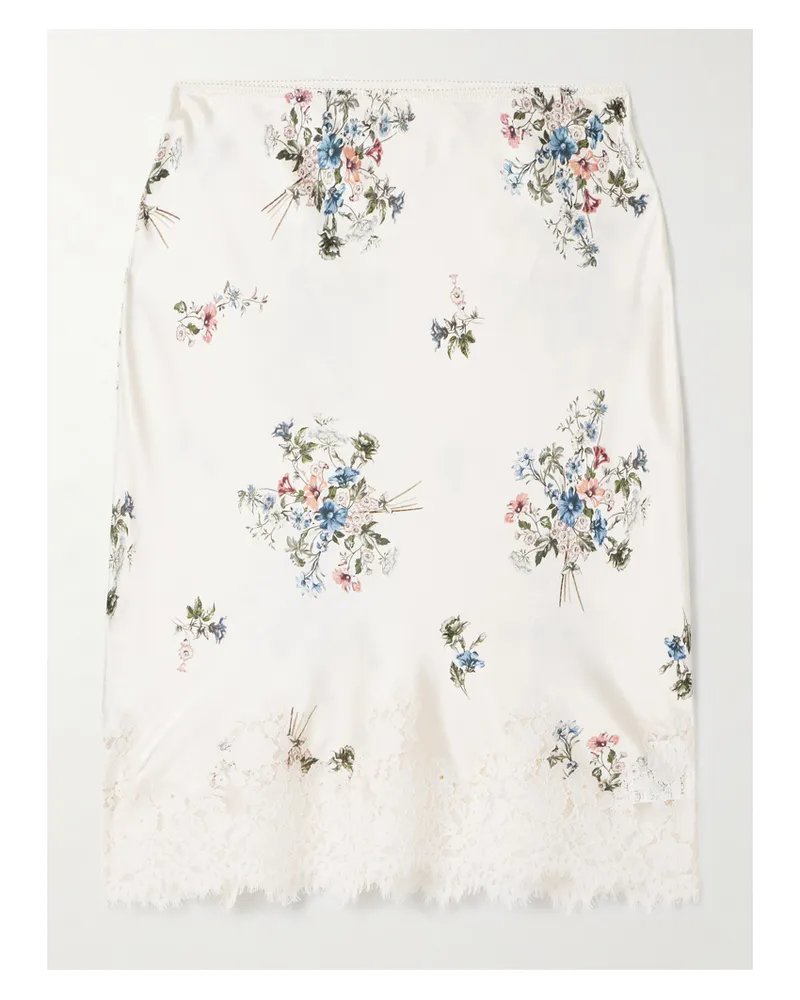 DÔEN Elowette Lace-trimmed Floral-print Silk-satin Skirt - White White