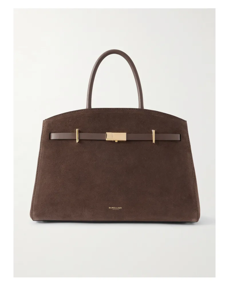 DeMELLIER The Hudson Midi Leather-trimmed Suede Tote - Brown Brown
