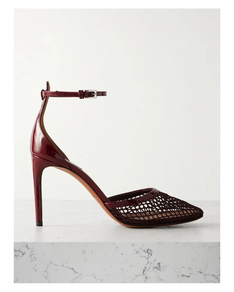 Alaïa 90 Fishnet And Patent-leather Pumps - Burgundy Burgundy