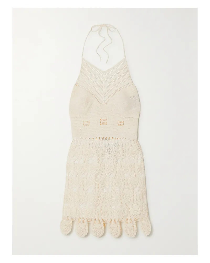 Loewe Neckholder-minikleid Aus Gehäkelter Baumwolle - Ecru Ecru