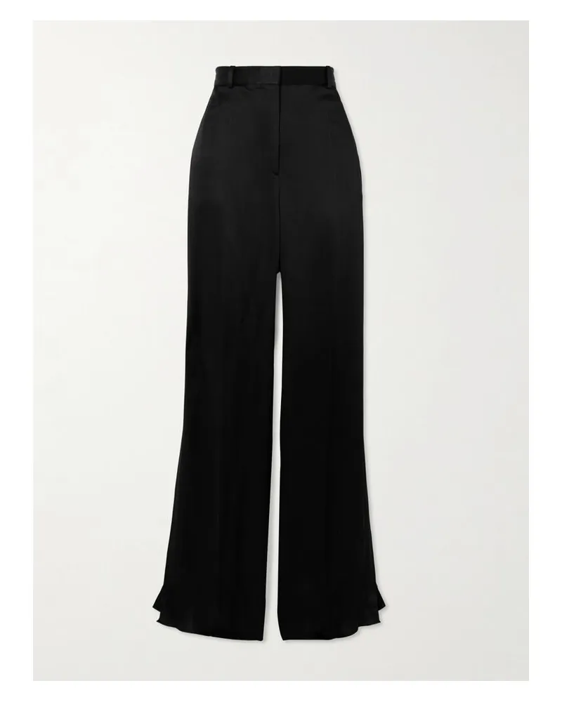 Totême Hose Mit Geradem Bein Aus Crêpe Mit Satinbesatz Und Falten - Schwarz Schwarz