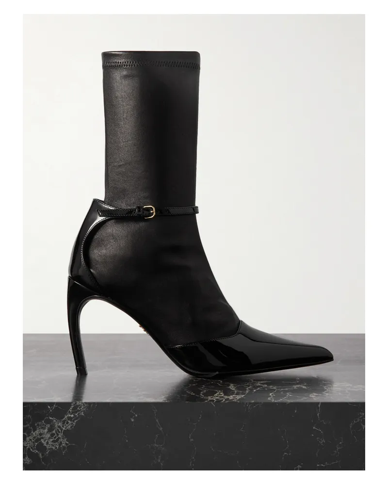 Ferragamo Britt Sock Boots Aus Glatt- Und Lackleder - Schwarz Schwarz