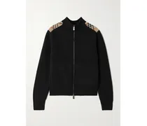 Checked Ribbed Wool And Cashmere-blend Turtleneck Cardigan - Black