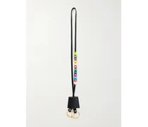 Rodeo Cloche Clé Gold-tone Beaded Leather Keyring - Black