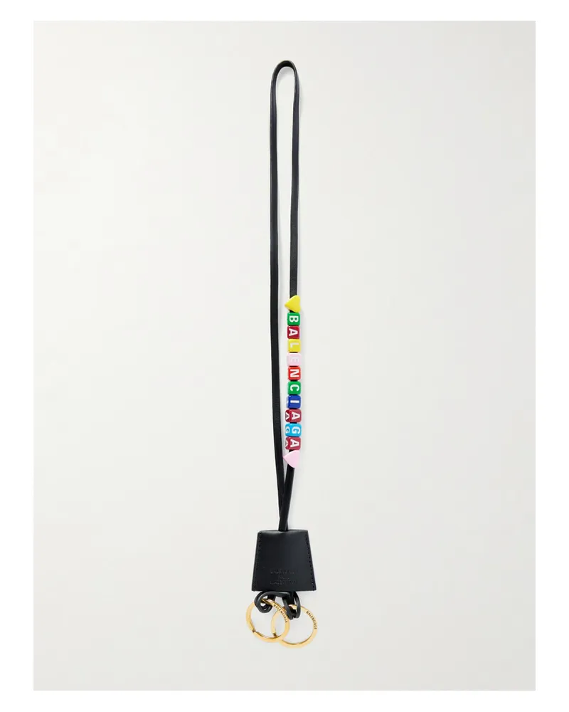 Balenciaga Rodeo Cloche Clé Gold-tone Beaded Leather Keyring - Black Black