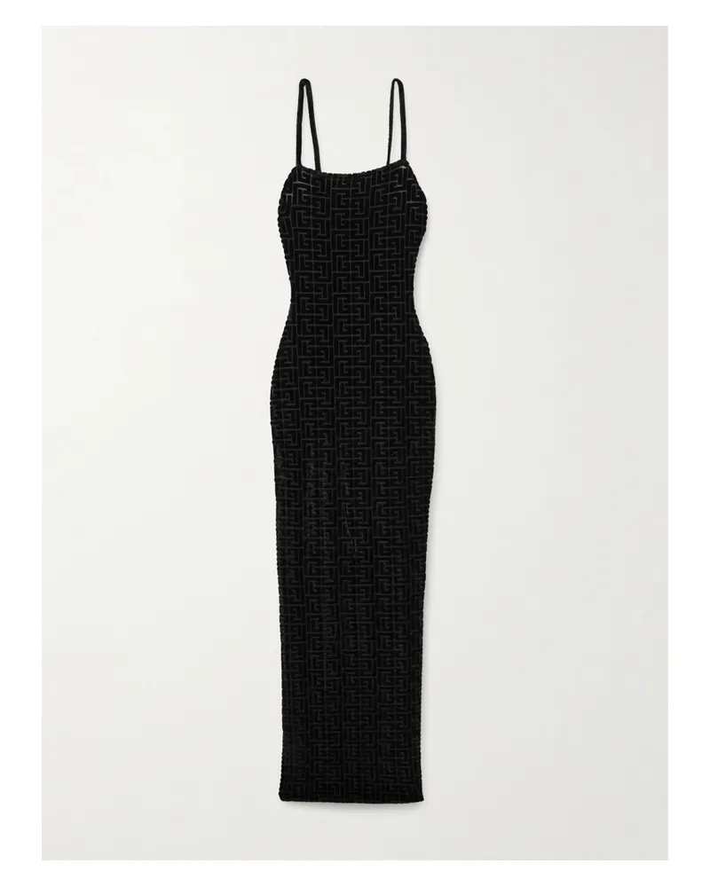 Balmain Midikleid Aus Devoré-samt - Schwarz Schwarz
