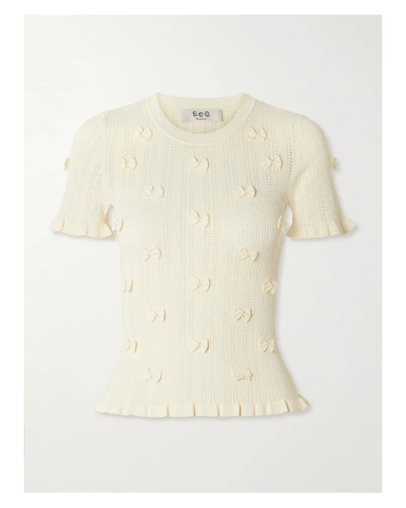 Sea Alberta Embellished Pointelle-knit Top - Cream Cream