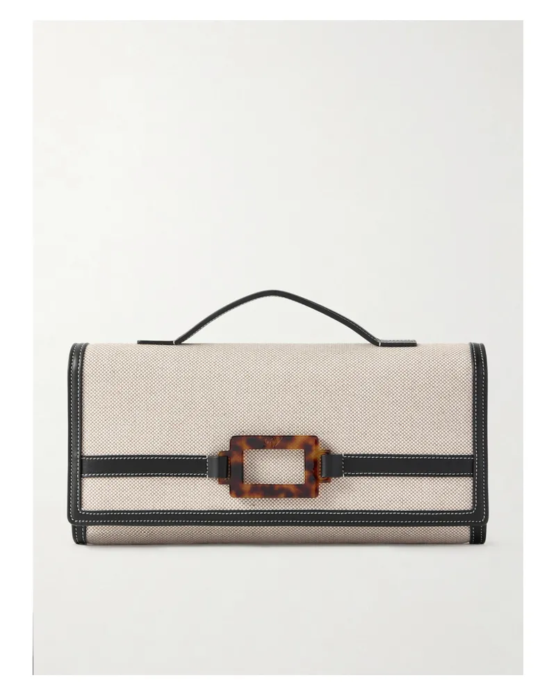Roger Vivier Belle Vivier Buckled Canvas Clutch - Neutrals Neutrals