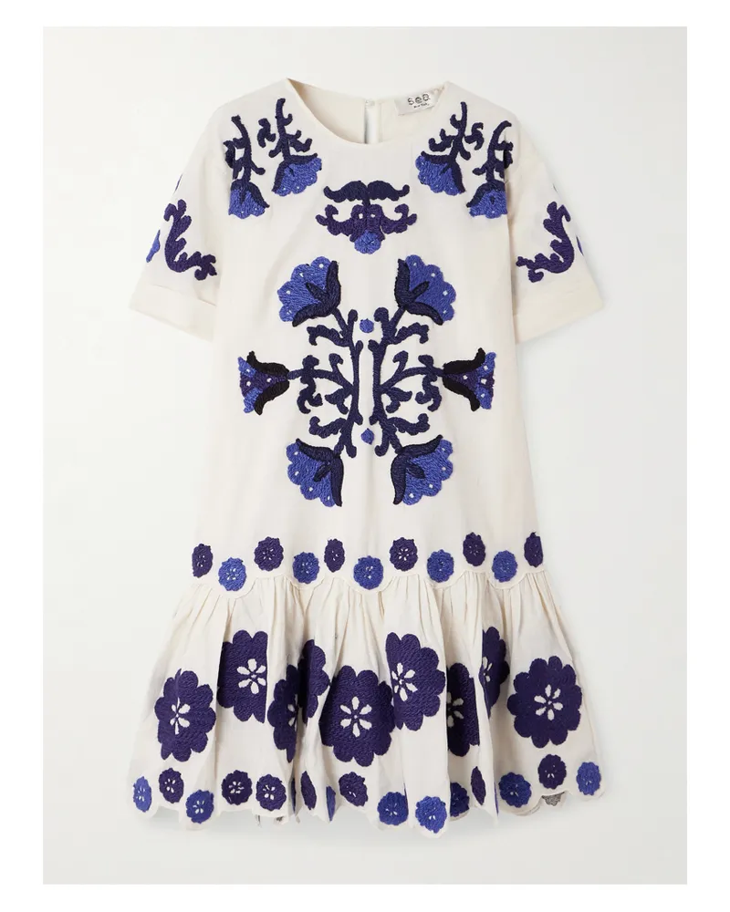 Sea Catrine Minikleid Aus Einer Baumwoll-leinenmischung Mit Stickereien - Weiß Weiß