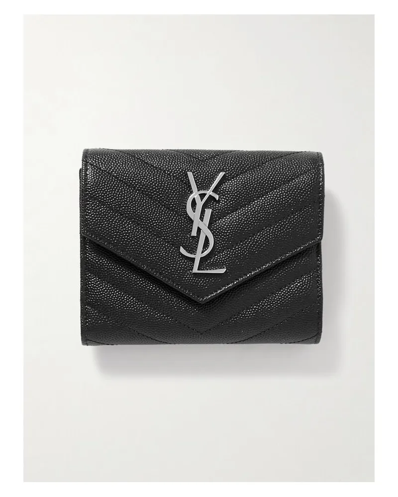 Saint Laurent Monogramme Gestepptes Portemonnaie Aus Strukturiertem Leder - Schwarz Schwarz