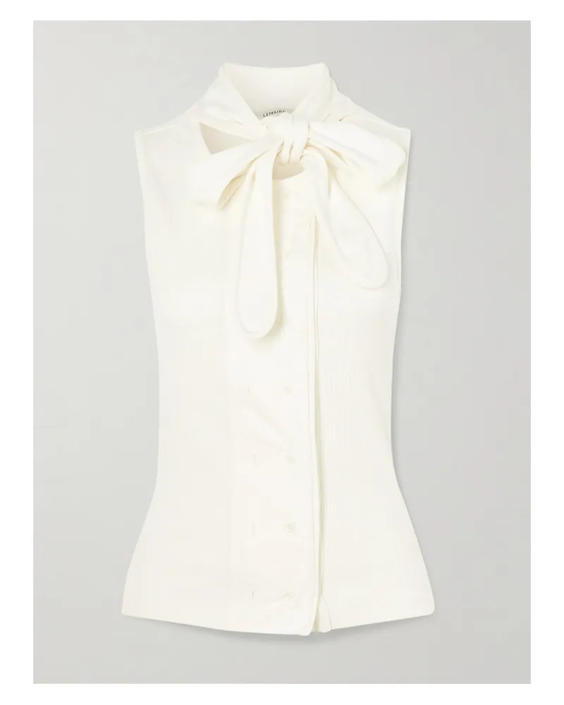 Christophe Lemaire Tie-neck Ribbed Stretch-cotton And Linen-blend Jersey Top - White White