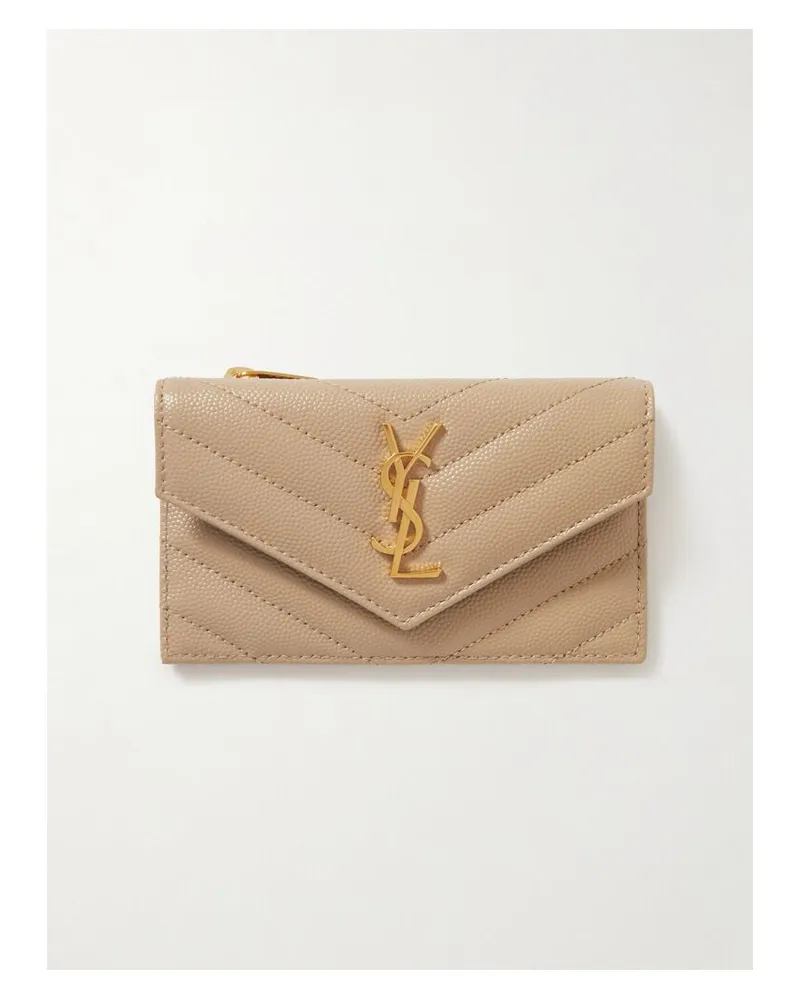 Saint Laurent Cassandre Portemonnaie Aus Gestepptem Strukturiertem Leder - Neutral Neutral