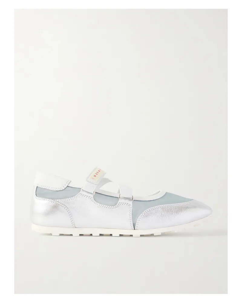 Marni Metallic Leather-trimmed Mesh Sneakers - Silver Silver