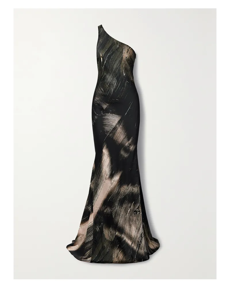 Louisa Ballou Asymmetrisches Maxikleid Aus Bedruckter Stretch-seide - Schwarz Schwarz