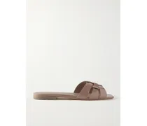 Tribute Woven Patent-leather Slides - Neutrals