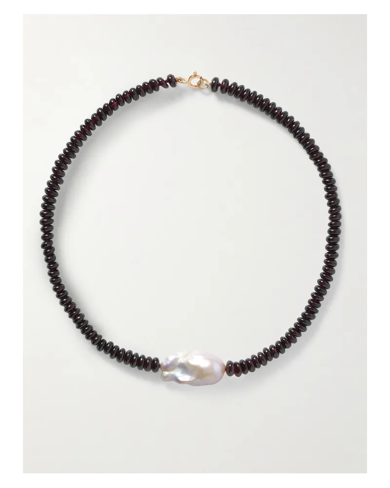 Loren Stewart Scarlet 14-karat Gold, Garnet And Pearl Necklace - Burgundy Burgundy