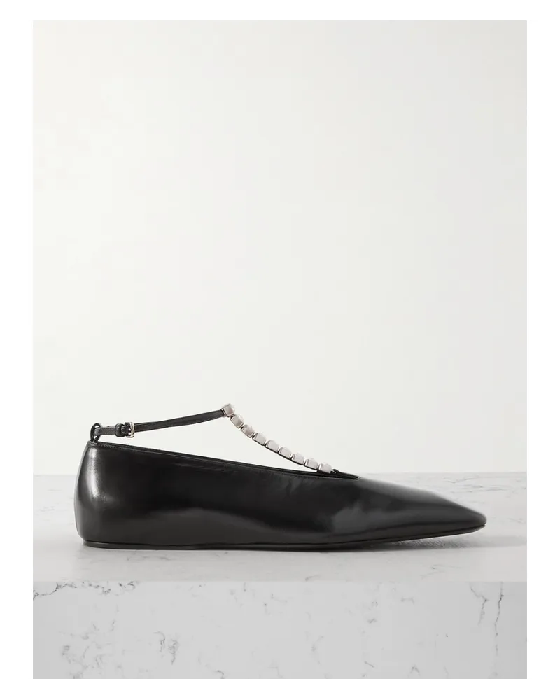 Jil Sander Flache Schuhe aus Leder mit Kristallen Schwarz