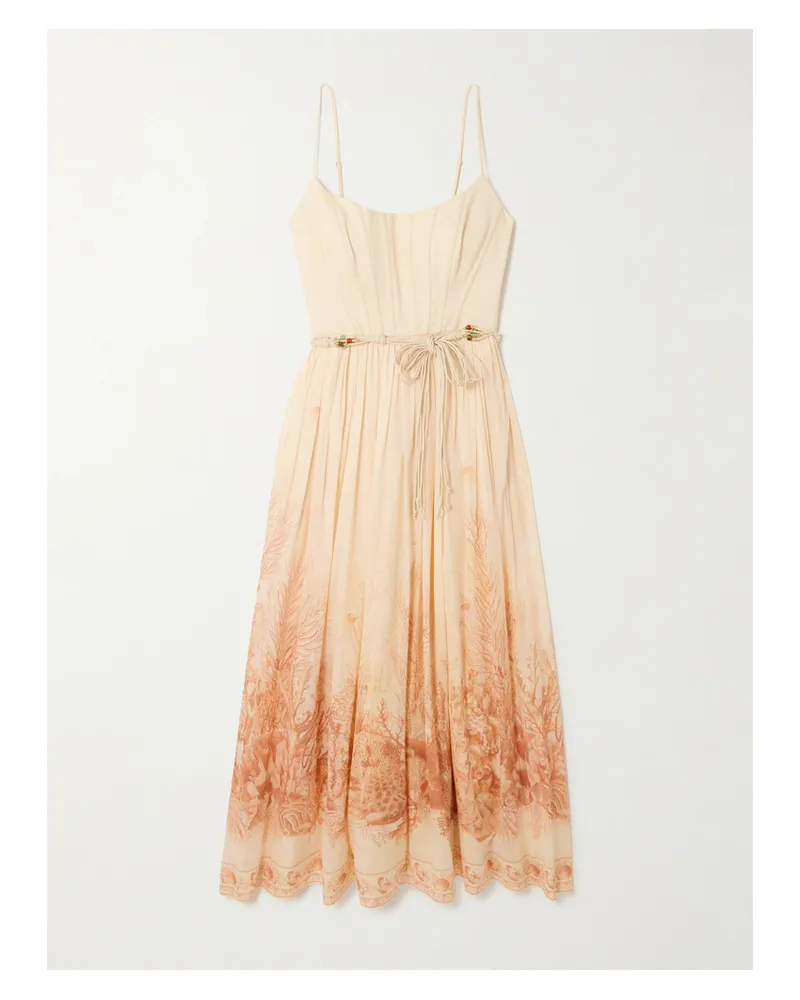 Zimmermann Wanderlust Midikleid Aus Bedrucktem Baumwoll-voile Mit Raffungen - Orange Orange