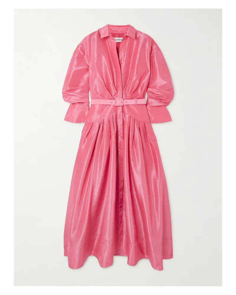 Rebecca Vallance Maple Midi-hemdblusenkleid Aus Dupionseide Mit Raffungen Und Gürtel - Pink Pink