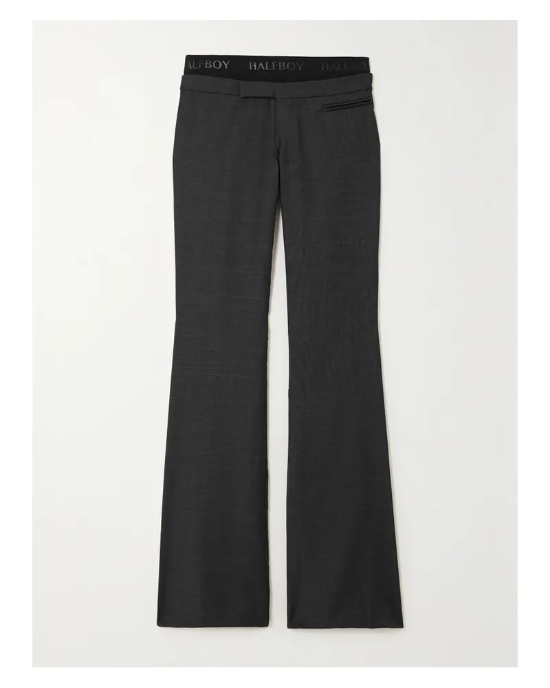 HALFBOY Mehrlagige Schlaghose Aus Karierter Wolle Mit Jacquard-besatz - Grau Grau