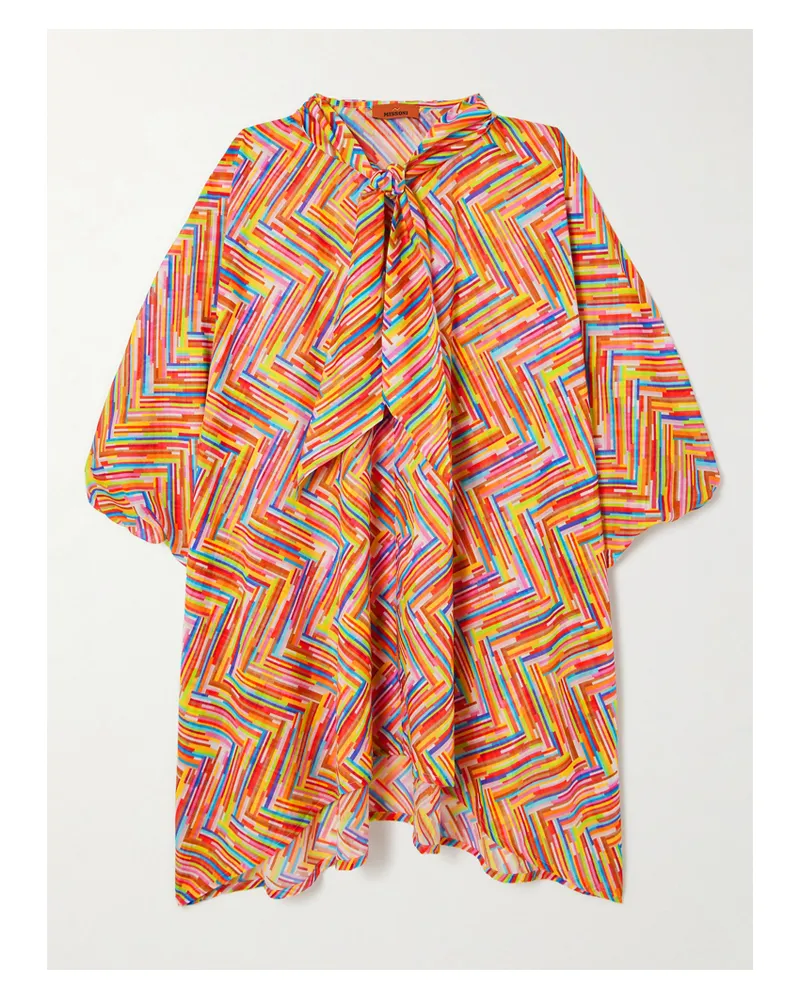 Missoni Mare Pussy-bow Printed Cotton And Silk-blend Voile Kaftan - Multi Multi