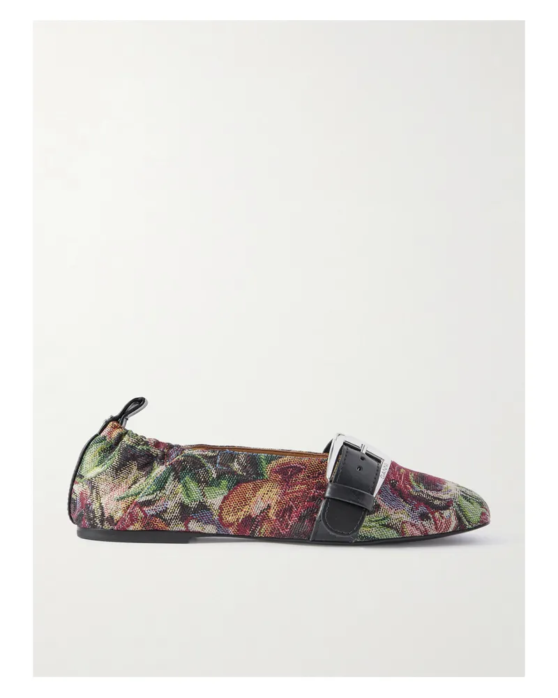 Ganni Flache Schuhe Aus Canvas Mit Jacquard-muster Und Lederbesätzen - Mehrfarbig Mehrfarbig